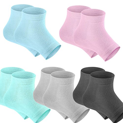Product Cover Selizo 5 Pairs Moisturizing Gel Heel Socks Open Toe Socks for Dry Hard Cracked Heels, 5 Colors