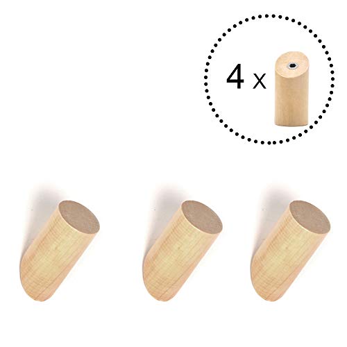 Product Cover ANZOME Wooden Coat Hook, 4 Pieces Wood Wall Hook, Wooden Coat Peg Coat Hanger for Hanging Clothes, Hat, Scarves and Headphone in Bedroom, Living Room, Hallway(Medium Type in Wood Color)