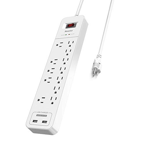 Product Cover Huntkey 12 Outlets Surge Protector Power Strip with 2 USB Ports (5V 2.4A with Smart IC Technology), 6-Foot Heavy Duty Extension Cord, SMC127