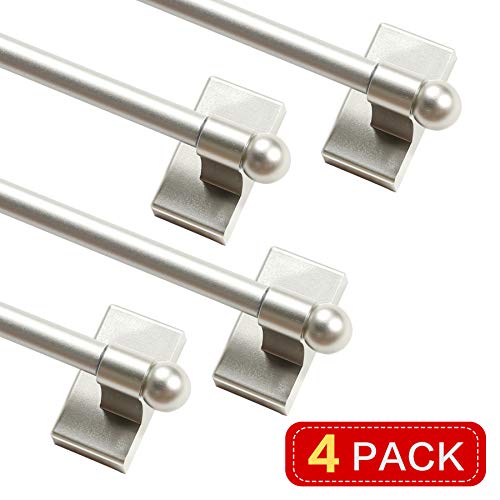 Product Cover Turquoize Multi-Use Adjustable Appliance Magnetic Rod Extends from 16in to 28in Magnetic Curtain Rod, Nickle,4 Pack