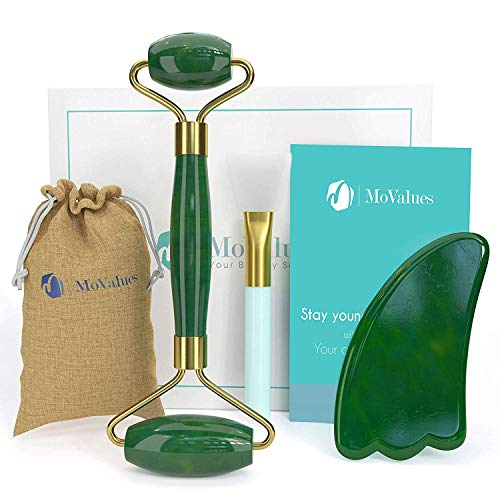 Product Cover Authentic Jade Roller and Gua Sha Set - Jade Roller for Face - Face Roller, Real 100% Jade - Face Massager for Wrinkles, Anti Aging Facial Massager - Authentic, Natural, Durable, Noiseless