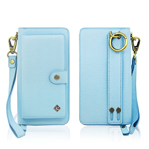 Product Cover JAZ iPhone XS Wallet Case, iPhone X Wallet Case Zipper Purse Detachable Magnetic 14 Card Slots Money Pocket Clutch Leather Wallet Case Cover for iPhone X(2017) /iPhone XS(2018) 5.8 Inch -Sky Blue
