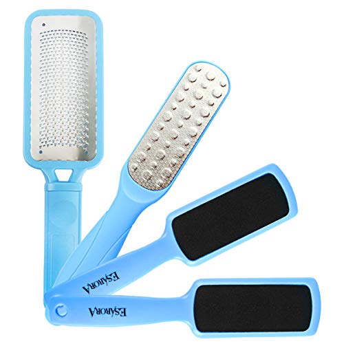 Product Cover Foot Scrubber Foot File Callus Remover, ESARORA 4 PACK Pedicure Tools Foot Care Pedicure to Remove Hard Skin - 2 X Stainless Steel, 2 X Plastic