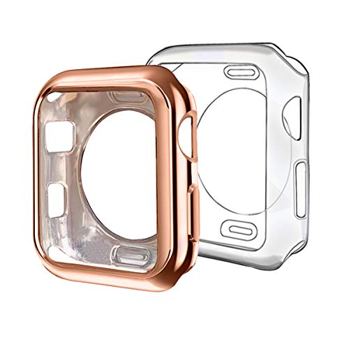 Product Cover ISENXI Compatible with Apple Watch Case 38mm,2 Pack Soft TPU Ultra-Slim Lightweight Bumper Scratch Resistant Protective Cover Case Compatible with Apple Watch Series 3 2 1 (2Pack(Clear+Rose Gold))