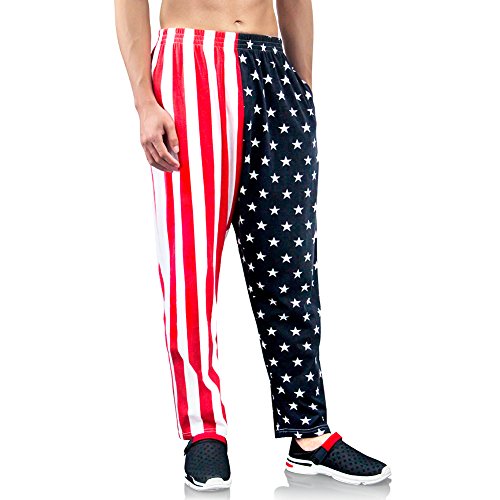 Product Cover Bopika Men 's Beach Pants American Flag Pants Cargo Short (XL) Red