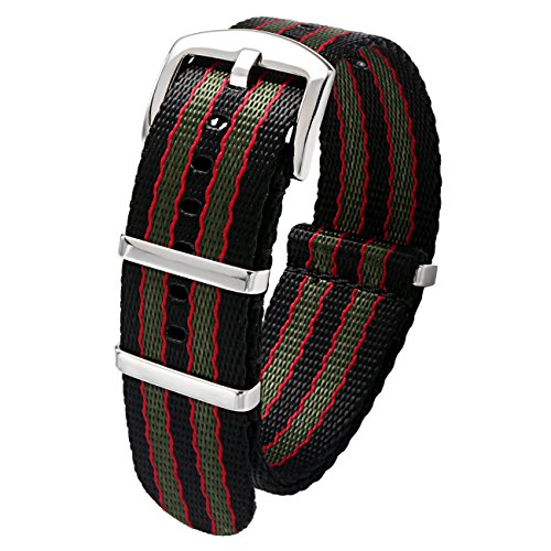 Product Cover PBCODE Seat Belt 22mm NATO Strap Black/Red/Green Vintage Old Style Watch Strap Nylon Replacement Band