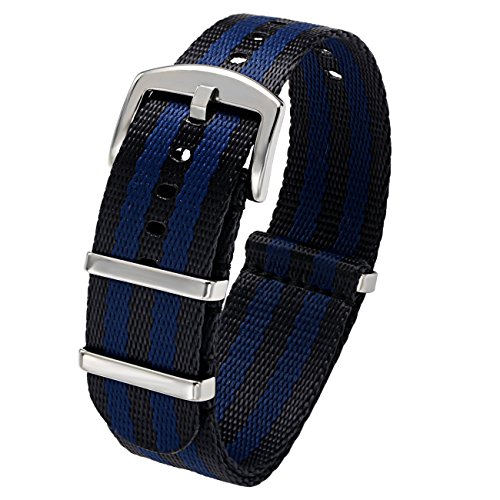 Product Cover PBCODE Seat Belt Nylon NATO Straps 22mm Black Blue Bonds Watch Band Heavy Duty Polished Buckle