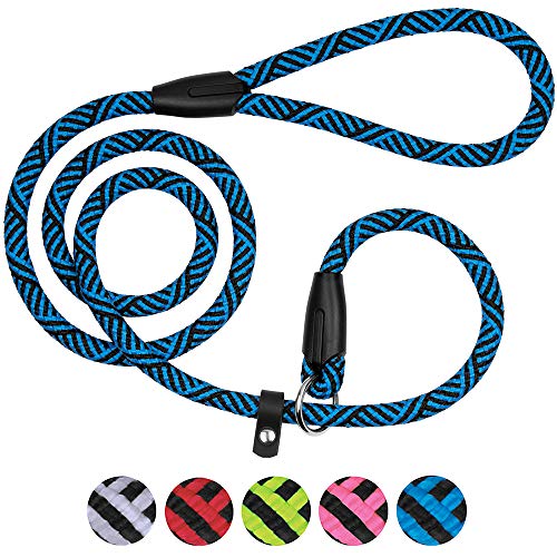 Product Cover BRONZEDOG Dog Slip Lead 4ft Pet Rope Training Leash for Medium Large Dogs Black Blue Pink Grey Green Red (Blue)