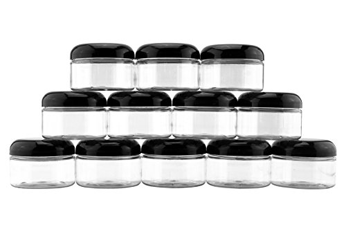 Product Cover 4-Ounce Clear Plastic Jars (12-Pack); Jars w/Black Domed Lids for Cosmetics, Kitchen Spices, Crafts & Office