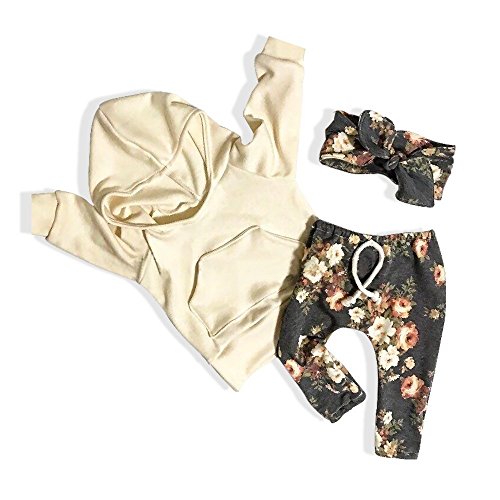 Product Cover Baby Girl Clothes Long Sleeve Hoodie Sweatshirt Floral Pants with Headband Outfit Sets
