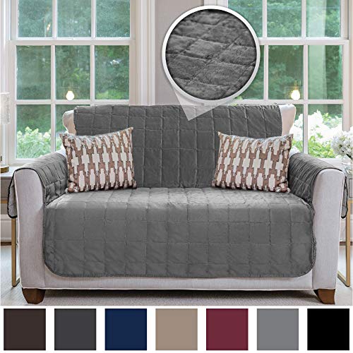 Product Cover Gorilla Grip Original Velvet Slip Resistant Luxurious Loveseat Slipcover Protector, Seat Width Up to 54 Inch Patent Pending, 2 Inch Straps, Hook, Sofa Furniture Cover for Pets, Kids, Love Seat, Gray