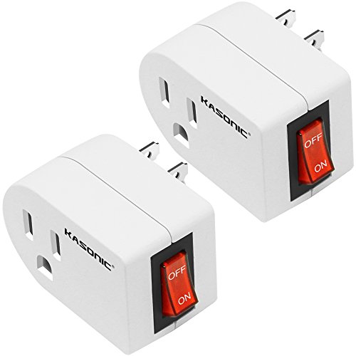 Product Cover Grounded Outlet Adapter 2 Pack, Kasonic 3 Prong Grounded Single Port Power Adapter; with On/Off Switch, Red Indicator, Energy Saving, ETL Listed, Wall Tap Adapter for Home/Office