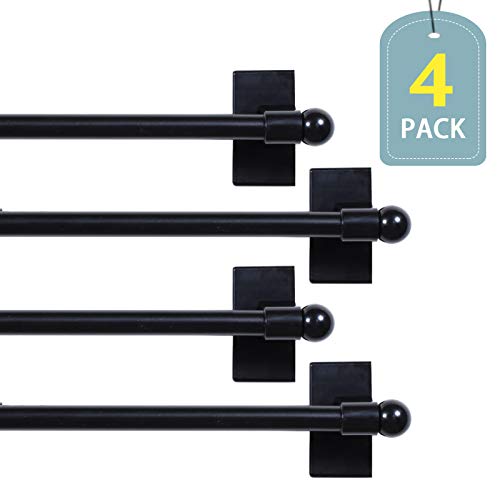 Product Cover H.VERSAILTEX Adjustable Appliance Magnetic Rods for Lightweight Curtains with Petite Balls, 16 Inch Extends to 28 Inch, 1/2 Inch Diameter, Black, 4 Packs