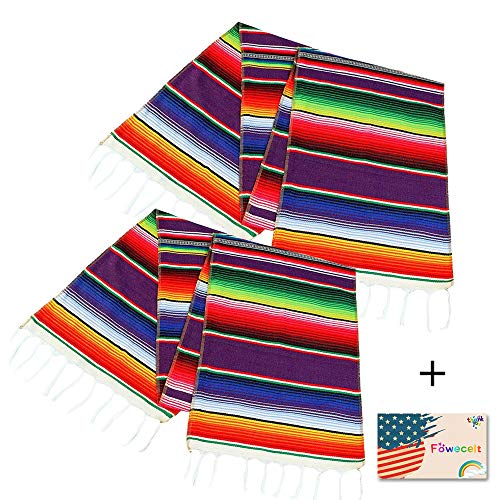 Product Cover 2 Pack Mexican Serape Table Runner 14 x 84 Inch for Mexican Party Wedding Decorations Outdoor Picnics Dining Table, Fringe Cotton Handwoven Table Runners