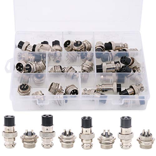 Product Cover Hilitchi 40-Pieces 2 3 4 5 Pin 16mm Thread Male Female Panel Metal Aviation Wire Wire Connector Plug Assortment Kit (2 Pin / 3 Pin / 4 Pin / 5Pin)