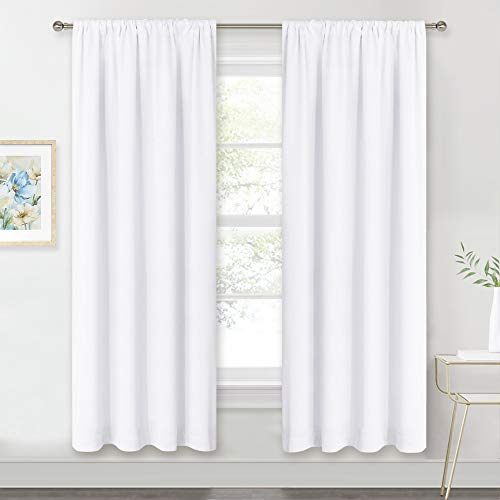 Product Cover RYB HOME Window Decor Kitchen Curtain Drapes - 50% Blackout Thermal Insulated Curtains Set Rod Pocket Energy Saving for Bedroom Kitchen Livingroom Dining, 42 Wide x 72 Long, Pure White, 2 Panels