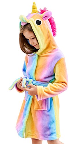 Product Cover Soft Unicorn Hooded Bathrobe - Unicorn Gifts for Girls (2-4 Years, Rainbow)