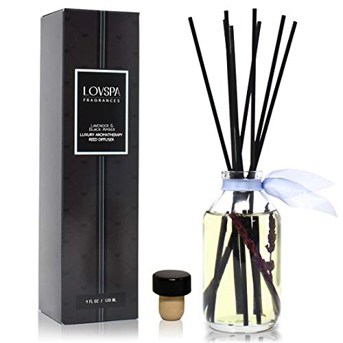 Product Cover LOVSPA Lavender & Black Amber Scented Sticks Reed Diffuser Oil Gift Set with Scented Sticks - Relaxing Blend of Parisian Lavender, Rustic Amber and Vanilla Tonka Bean Essential Oils