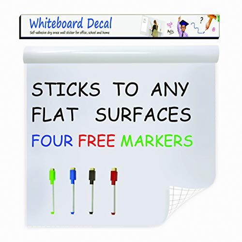 Product Cover Extra Large Whiteboard Decal Sticker, Self-Adhesive Contact Paper Vinyl Message Board (6.5 FEET) Peel and Stick Wallpaper with 4 Dry Erase Markers, Size 17.7