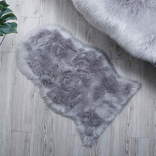 Product Cover HLZHOU Faux Fur Sheepskin Rug Soft Fluffy Chair Cover Seat Pad Shaggy Christmas Home Decoration Area Rugs for Bedroom Sofa Floor (2x3 Feet （60x90cm）, Gray)