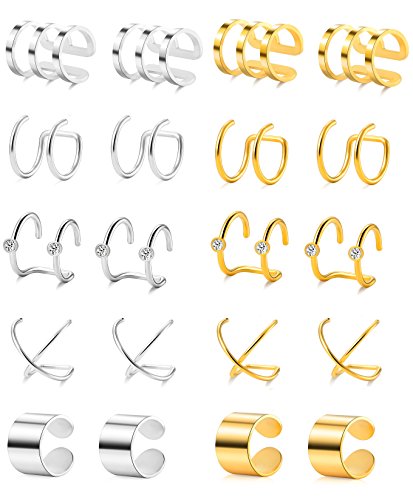 Product Cover Tornito 10 Pairs Stainless Steel Ear Cuff Helix Cartilage Clip On Wrap Earrings Fake Nose Ring Non-Piercing Adjustable (A0: 10 Pairs)