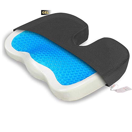 Product Cover Grin Health Gel Layer and Memory Foam Coccyx Seat Cushion for Sciatica, Tailbone and Back Pain Relief (Black)