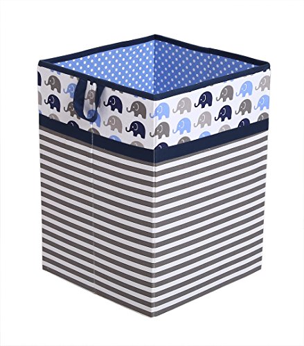 Product Cover Bacati Collapsible Storage Hamper, Elephants, Blue/Grey, One Size