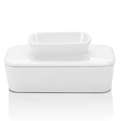 Product Cover Sweese 309.101 Porcelain Butter Dish with Water - French Butter Keeper Crock - Perfect for East Coast Butter - Spreadable without Refrigeration, White