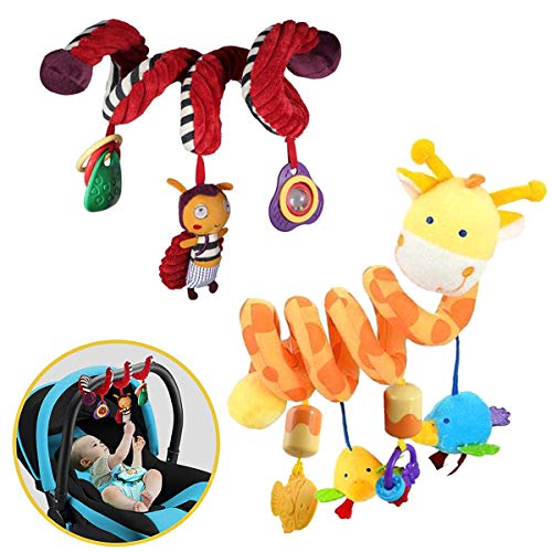Product Cover 2 Pack Spiral Activity Toy, Activity Spiral Plush Toys Stroller, Travel Activity Toy (Giraffe & Bee Shape)