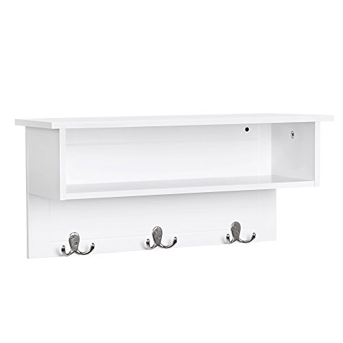 Product Cover VASAGLE Wall-Mounted Entryway Shelf, Hanging Coat Rack with 6 Hooks and 2 Shelves, Wooden Coat Rack Display Stand, for Living Room Bathroom Kitchen, 23.6 x 7.9 x 10.6 Inches, White ULES01WT