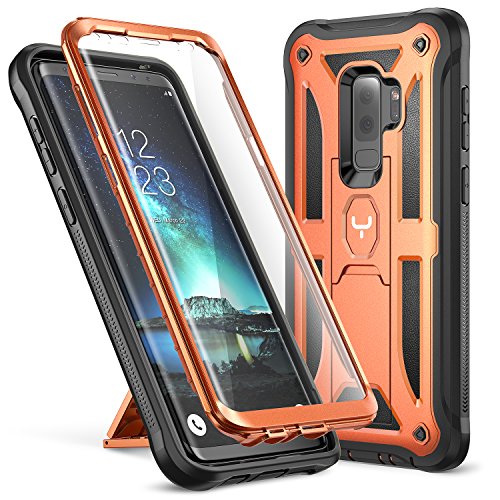 Product Cover Galaxy S9+ Plus Case, YOUMAKER Full-Body Rugged Kickstand Case with Built-in Screen Protector Heavy Duty Protection Shockproof Case Cover for Samsung Galaxy S9 Plus 6.2 inch (2018) - Orange/Black