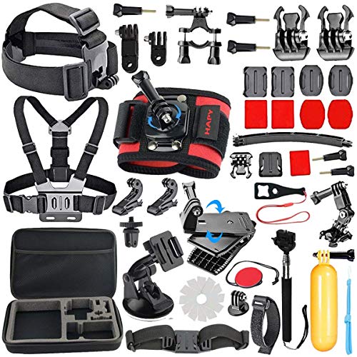 Product Cover HAPY Sports Action Professional Video Camera Accessory Kit for GoPro Hero 6 5 Black, Gopro Max,Hero Session,Hero (2018),Hero 8 7,6,5,4,3,3+, GoPro Fusion,SJCAM,AKASO,Xiaomi,DBPOWER (Red Wrist Strap)