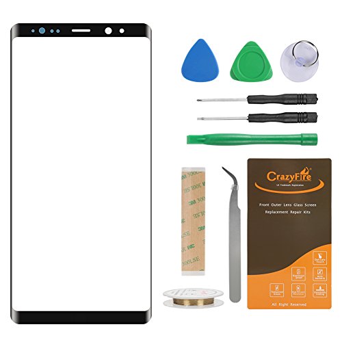 Product Cover Crazyfire Front Outer Touch Screen Glass Lens Replacement Compatible with Samsung Galaxy Note 8 N950A N950F 6.3 inch with Adhesive and Tool kit(Black)