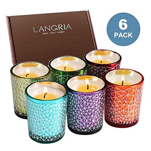Product Cover LANGRIA Jar Scented Candle Set, 2.5 Oz Pure Soy Wax Candles with 6 Aromatherapy Fragrances, Lead-Free Cotton Wick, 15 Hours Long-Lasting Scent for Spa Bath Stress Relief Home Decor, Gift Box (6 Pcs)