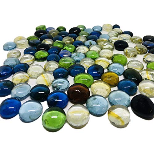 Product Cover TSY TOOL 3 Lb (Approx 300 Count) 3 Bags Mixed Color Glass Gems Pebbles Stones Flat Marbles for Vase Accents and Crafting