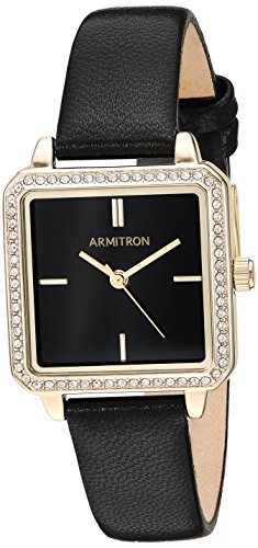 Product Cover Armitron Women's 75/5597BKGPBK Swarovski Crystal Accented Gold-Tone and Black Leather Strap Watch