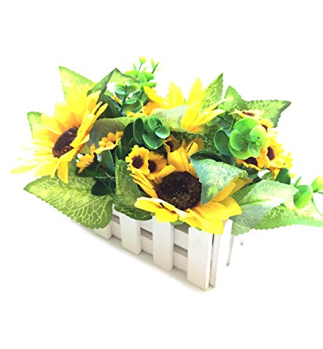 Product Cover Charmly Artificial Sunflower Fake Sunflower Fence Set Artificial Flower Pot Potted Plants for Home Wedding Party Decor Long 6.3