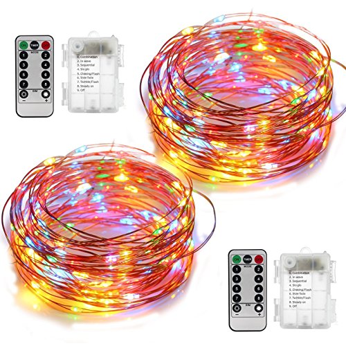 Product Cover YIHONG 2 Set Multicolor Christmas Fairy Lights Battery Operated,16.4FT 50 LED String Lights, 8 Modes Portable Twinkle Firefly Lights Remote Timer for Bedroom Garden Party Decoration