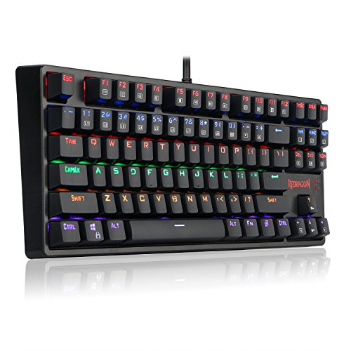Product Cover Redragon K576R DAKSA Mechanical Gaming Keyboard Wired USB LED Rainbow Backlit Compact Mechanical Gamers Keyboard 87 Keys for PC Computer Laptop Cherry Blue Switches Equivalent (Black)