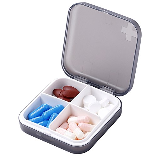 Product Cover ZDQZC Pill Organizer Case - Portable Pill Box Small Pill Container for Purse or Pocket, Excellent Pill Storage Case (Gray, 4 Compartment)