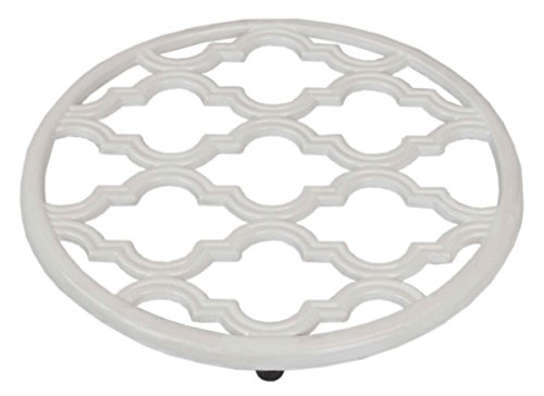 Product Cover Home Basics Lattice Collection Cast Iron Trivet for Serving Hot Dish, Pot, Pans & Teapot on Kitchen Countertop or Dinning, Table-Heat Resistant (1, White)