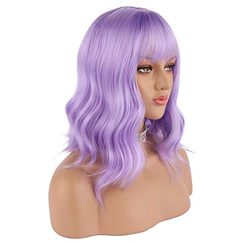 Product Cover eNilecor Lavender Purple Wig Short Colorful Wavy Bob Wigs with Air Bangs 14