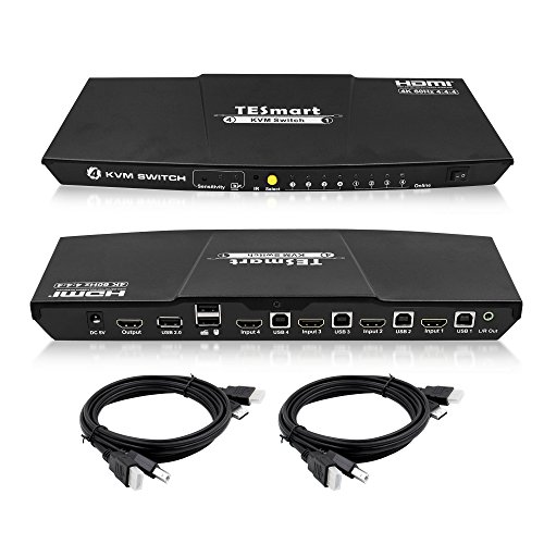 Product Cover TESmart 4-Port HDMI KVM Switch - 4K 60Hz UHD - Audio Output and USB Sharing - 4x1