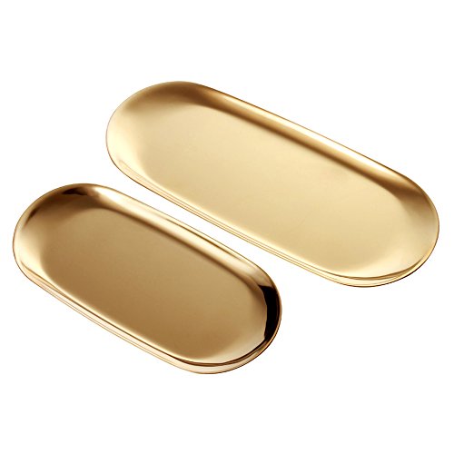 Product Cover 2 Sets Gold Oval Stainless Steel Trinket Tray,Towel Storage Dish Plate Tea Fruit Trays Cosmetics Jewelry Plate - 2 Size