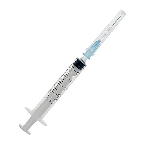 Product Cover 2.5ml/cc Disposable Sterile Syringe with 23Ga Needle, Single Aseptic and Separate Packaging (20Pack)