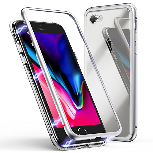 Product Cover iPhone 6 Plus Case,iPhone 6s Plus Case, ZHIKE Magnetic Adsorption Case Metal Frame Tempered Glass Back with Built-in Magnet Cover for Apple iPhone 6 Plus,iPhone 6s Plus (Clear White)