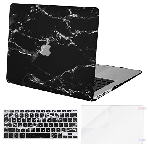 Product Cover MOSISO Plastic Pattern Hard Shell Case & Keyboard Cover & Screen Protector Compatible with MacBook Air 11 inch (Models: A1370 & A1465), Black Marble