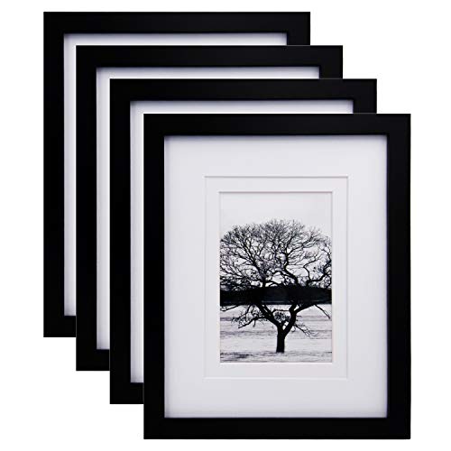 Product Cover Egofine 8x10 Picture Frames 4 PCS - Made of Solid Wood HD Plexiglass for Table Top Display and Wall Mounting Photo Frame Black