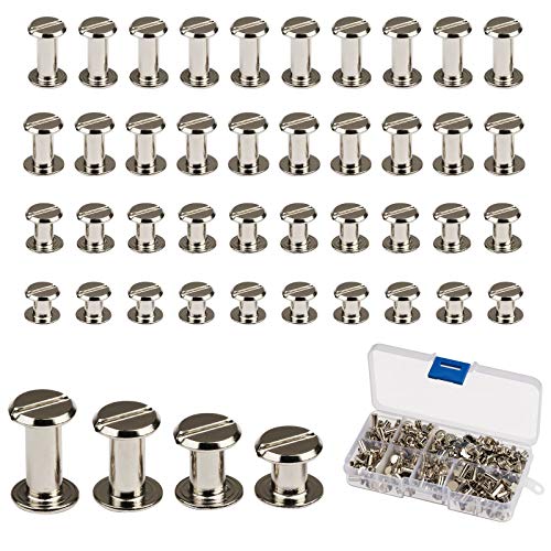Product Cover Chicago Screws,LANMOK 120 Sets 5mm Silver Chicago Buttons Assorted Kit Screwing Fasteners Metal Accessories for DIY Crafts Leather Belts Bookbinding