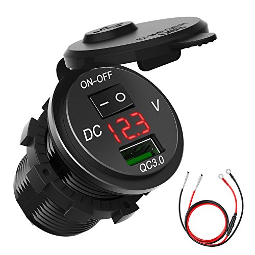 Product Cover USB Charger Socket, CHGeek 18W 12V/24V Quick Charge 3.0 USB Car Charger Power Outlet Adapter Waterproof with On Off Switch LED Digital Play for Car RV ATV Boat Marine Motorcycle Mobile